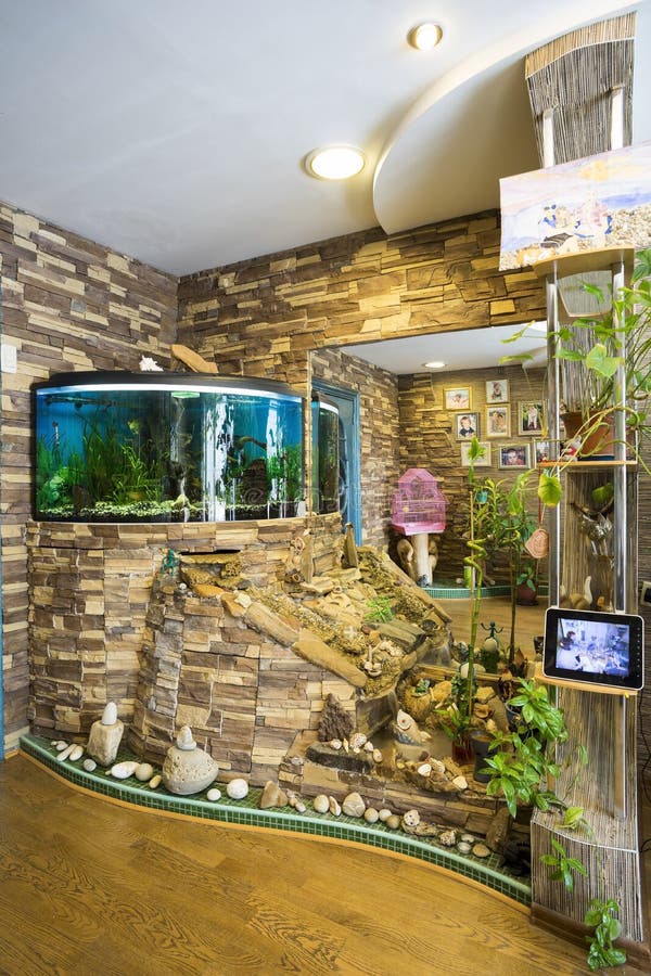 The Interior of the Apartment with Aquarium Editorial Stock Photo