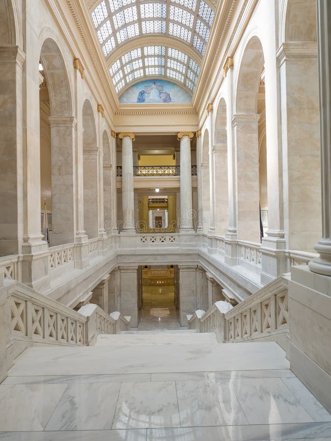Interior of Arkansas Capitol Building. LITTLE ROCK, AK, UNITED STATES - May 30, 2018: Interior view of the Arkansas Capitol building showing skylights and stock photo Interior of Arkansas Capitol Building. LITTLE ROCK, AK, UNITED STATES - May 30, 2018: Interior view of the Arkansas Capitol building showing skylights and stock photo