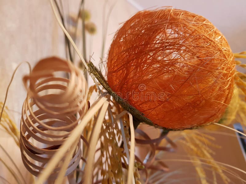 Interior Artificial Flowers Balls and Spikelets in a Vase Stock Photo
