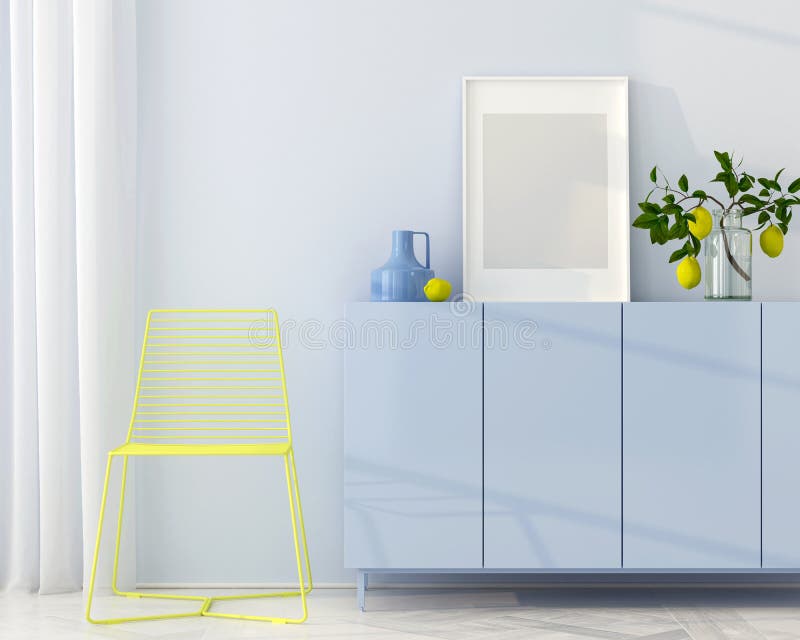 Interior Azul Con La Silla Amarilla Stock de ilustración Ilustración