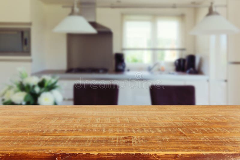 Interior Background with Empty Kitchen Table Stock Image - Image of ...