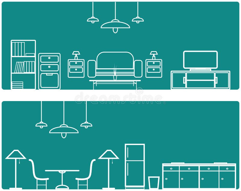 Interior Banner set. with furniture stock illustration