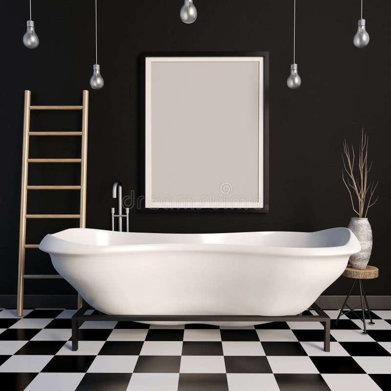 Download Interior Of The Bathroom. Frame Mock Up. 3d Illustration ...