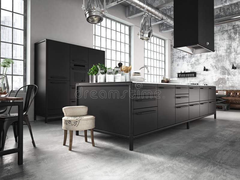 Kitchen with Hood and Stove Stock Photo - Image of splash, tops: 27894022