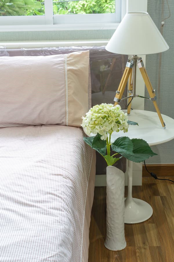 Interior Bed Room with Vase Flower and Lamp Stock Image Image of