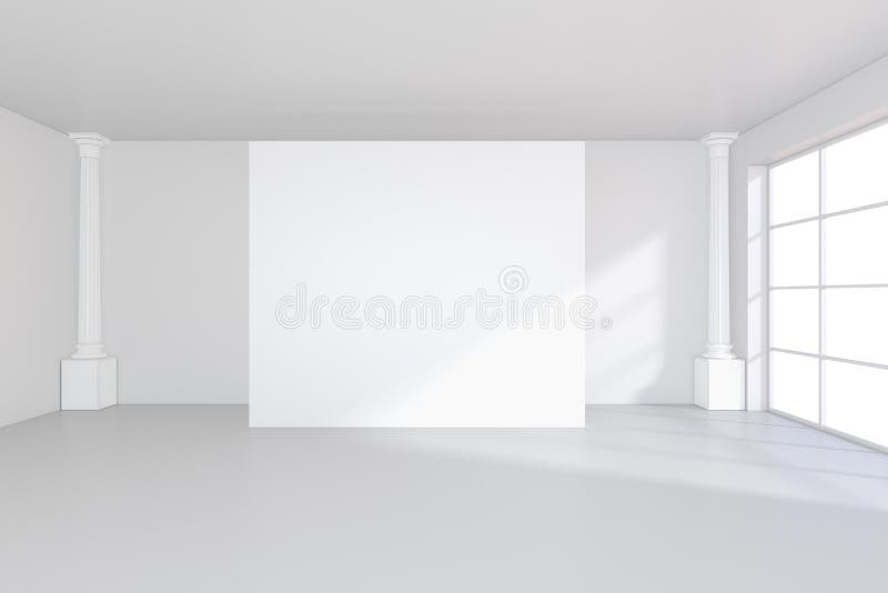 Interior blanco con la cartelera vacía en la pared Mofa para arriba, representación 3D libre illustration Interior blanco con la cartelera vacía en la pared Mofa para arriba, representación 3D libre illustration