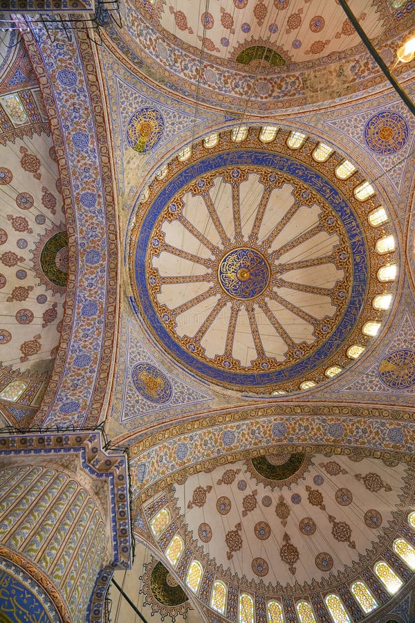 The intricately decorated interior of the Blue Mosque (Sultanahmet Camii), Istanbul, Turkey. The intricately decorated interior of the Blue Mosque (Sultanahmet Camii), Istanbul, Turkey