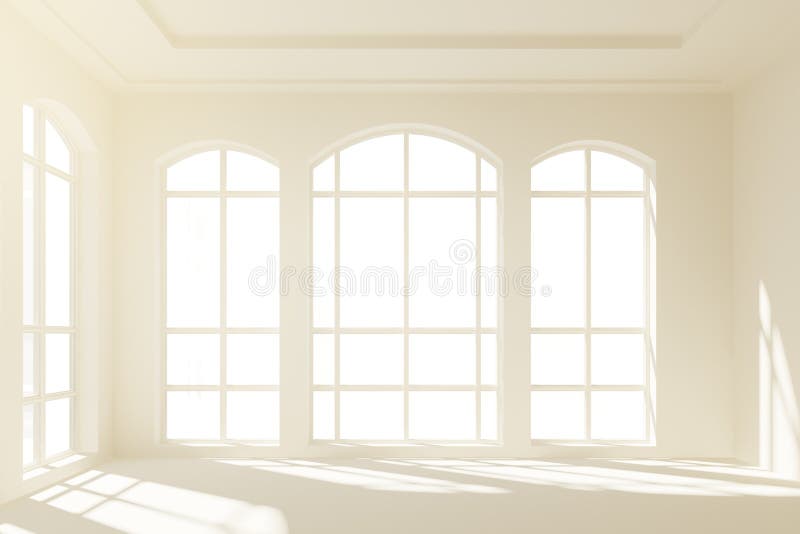 Sunny white loft interior with big windows, close up. Sunny white loft interior with big windows, close up