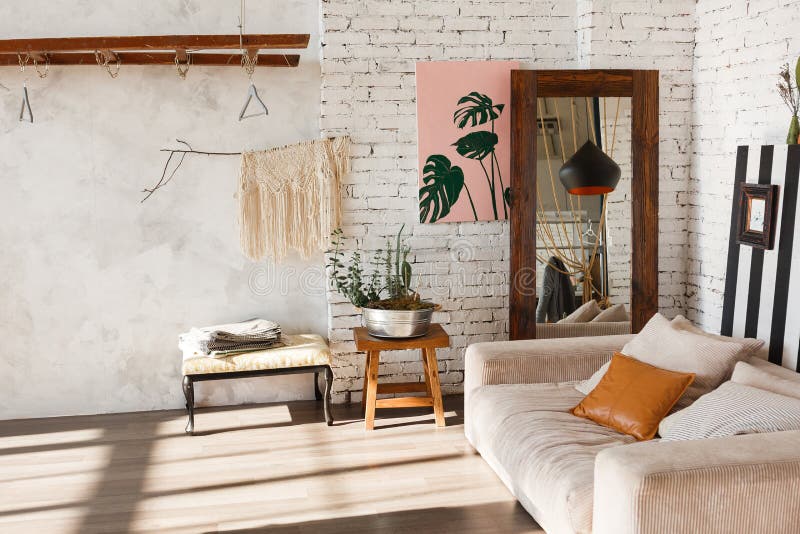Diseño Interior Moderno De La Sala De Estar Brillante Y Acogedora Con