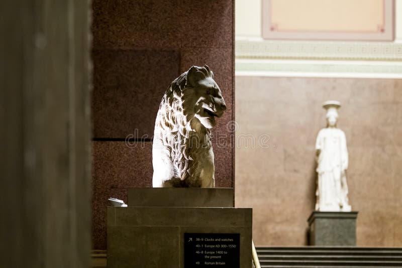 Interior of British museum in London stock photos