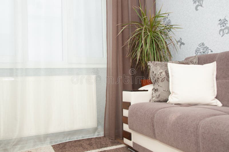 Interior with brown sofa stock image. Image of house - 66080213