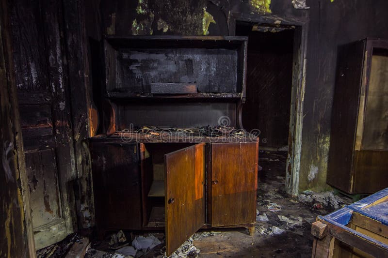 Interior of the Burned by Fire House, Burned Furniture Stock Photo Image of frame, dark 87473548