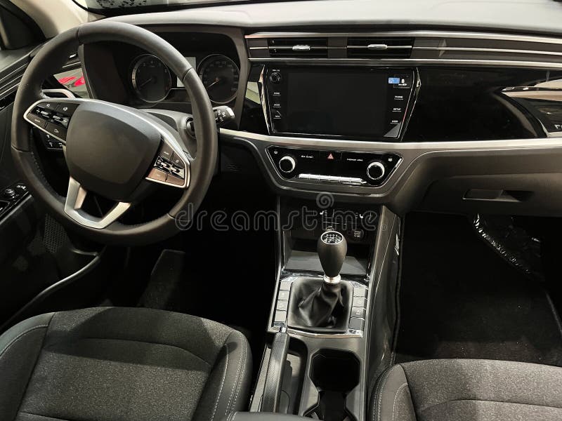 Interior of the Car Interior. Steering Wheel, Dashboard, Computer