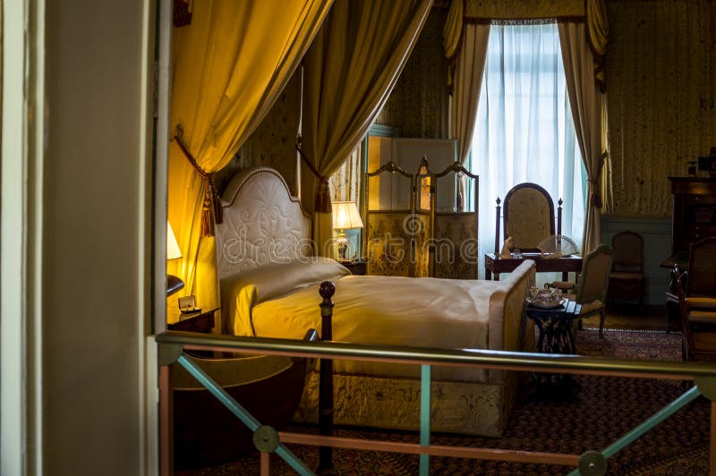 Interior of the Cheverny castle, Loire valley, France . The guest bedroom, painting on the wall and on display. stock images Interior of the Cheverny castle, Loire valley, France . The guest bedroom, painting on the wall and on display. stock images