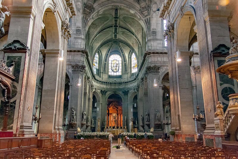 Interior of the Church of SaintSulpice. in Paris. France Stock Image Image of cathedral, dome