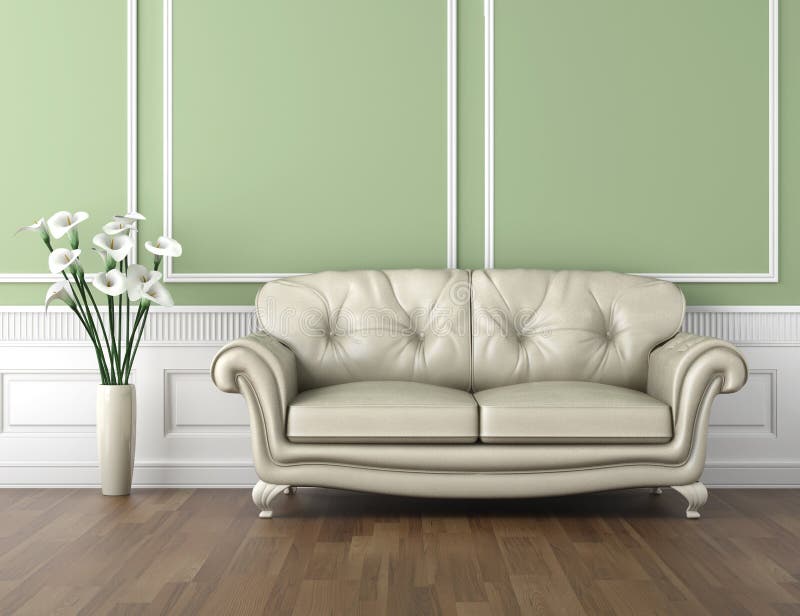 Interior clássico verde e branco ilustração royalty free Interior clássico verde e branco ilustração royalty free
