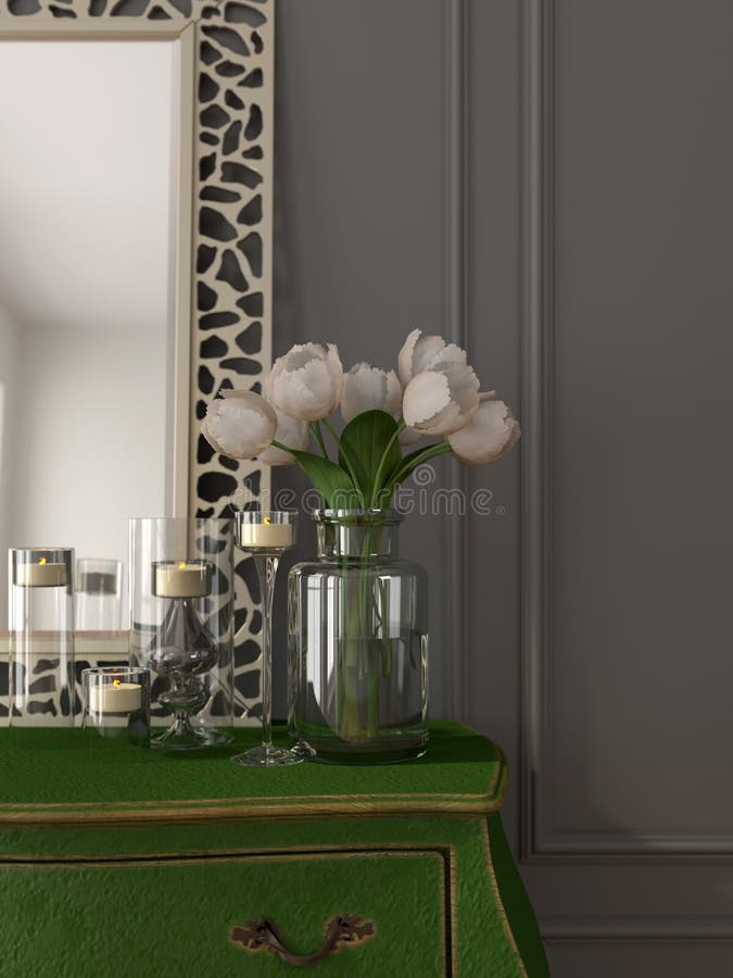 Butaca Gris Del Vintage Cerca De La Chimenea Con La Decoración De La