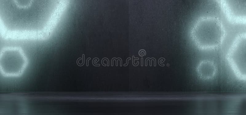 Interior Concrete Background With Soft Hexagon Lights stock illustration