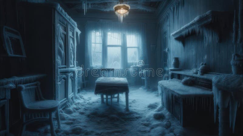 Interior congelado de um quarto, frio e desolado fotos de stock royalty free