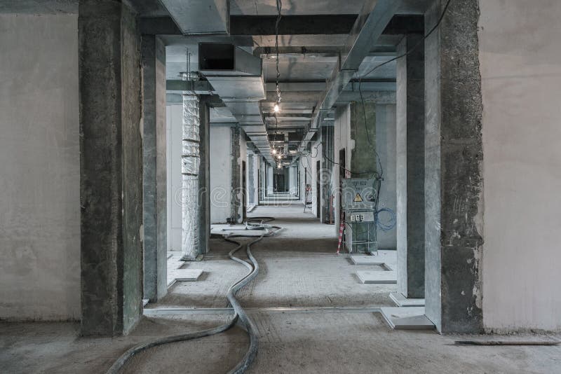 Interior Construction Site. Finishing Works in Hall of Commercial
