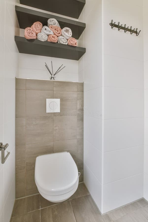 Modern shower in bathroom with toilet in apartment