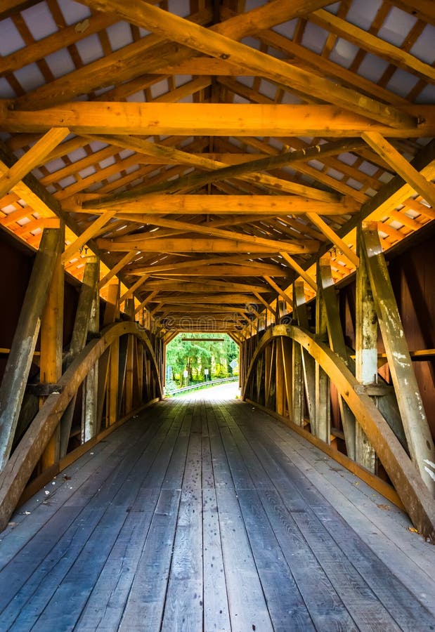 Interior of a covered bridge in rural Lancaster County, Pennsylvania.