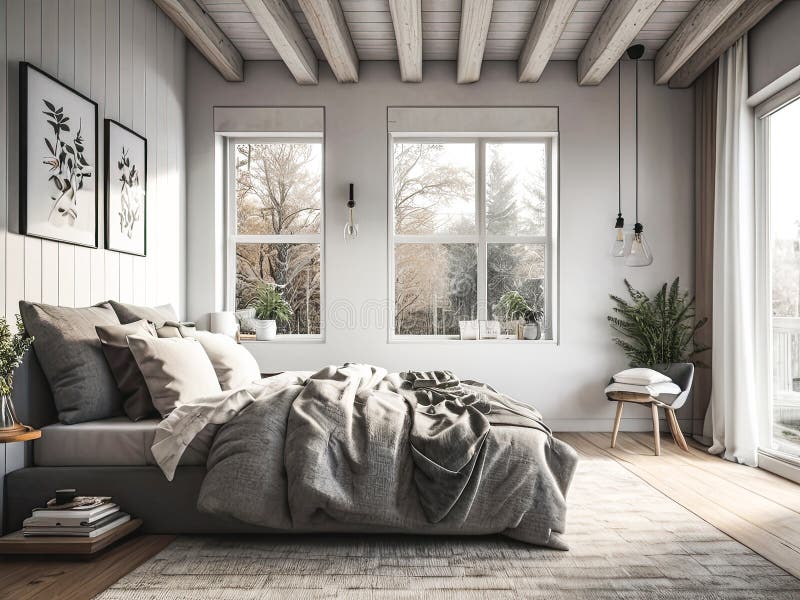 Interior of a Cozy Contemporary Bedroom Stock Image Image of table