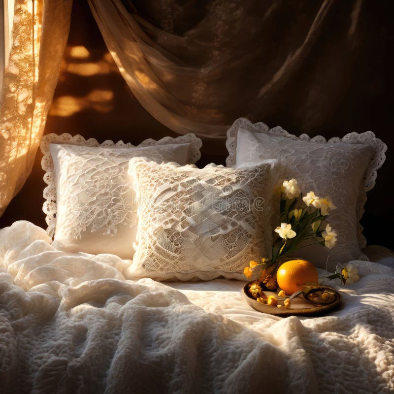 Interior of Cozy Romantic Style Bedroom. Art Style Painting Stock