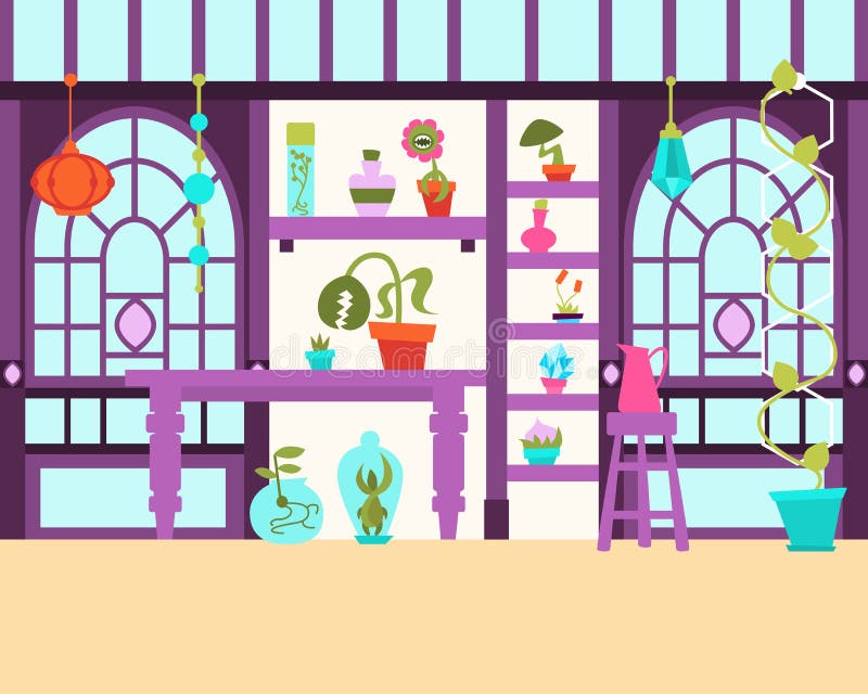 Interior da estufa mágica ilustração royalty free Interior da estufa mágica ilustração royalty free