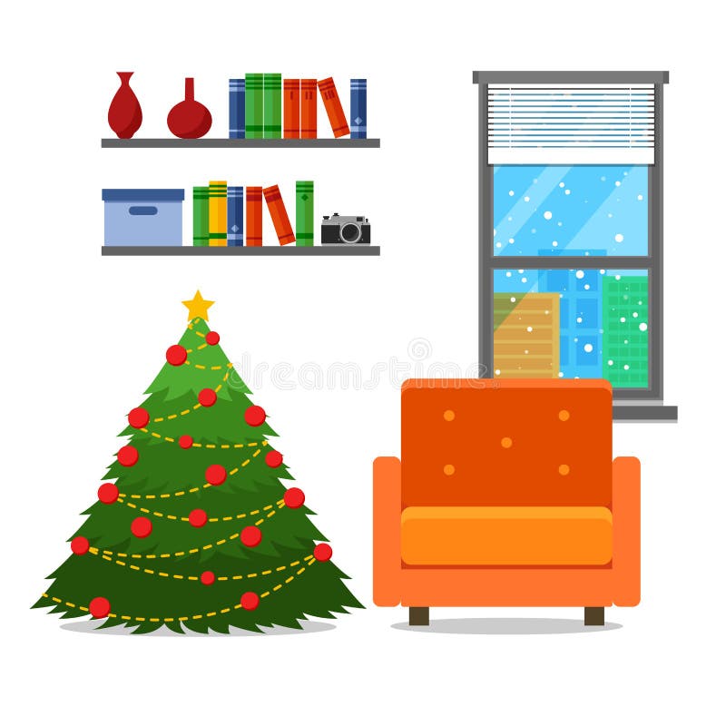 Interior da sala do Natal Árvore de Natal com poltrona Ilustração lisa do vetor do estilo ilustração do vetor Interior da sala do Natal Árvore de Natal com poltrona Ilustração lisa do vetor do estilo ilustração do vetor