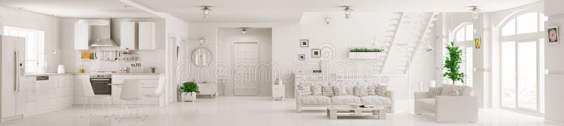 Interior de la representación blanca del panorama 3d del apartamento