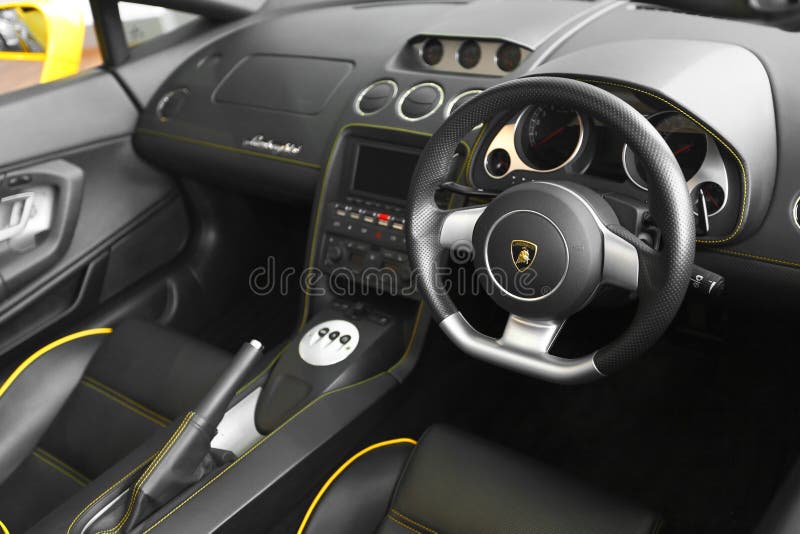 Lamborghini Gallardo interior with yellow trim. Lamborghini Gallardo interior with yellow trim.