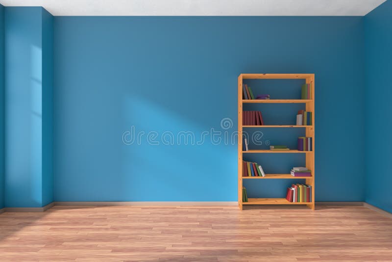 Interior de madera del estante del sitio azul vacío stock de ilustración Interior de madera del estante del sitio azul vacío stock de ilustración