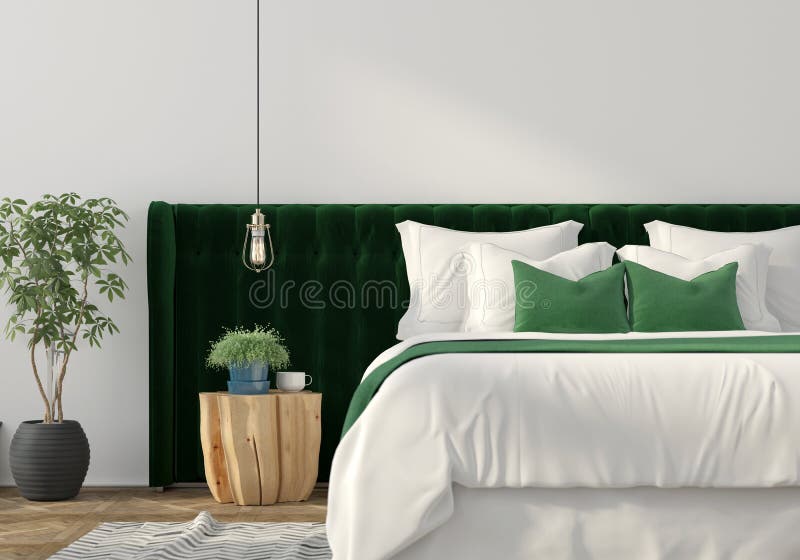 Interior De Moda Con Cama Verde Y La De Madera ilustración - Ilustración de sitio, candelabro: 82642400
