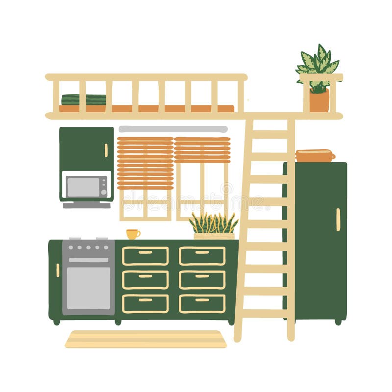 Interior de uma cozinha acolhedor isolada no fundo branco Decora??o na moda da casa com as plantas em uns potenci?metros Ilustraç ilustração stock Interior de uma cozinha acolhedor isolada no fundo branco Decora??o na moda da casa com as plantas em uns potenci?metros Ilustraç ilustração stock