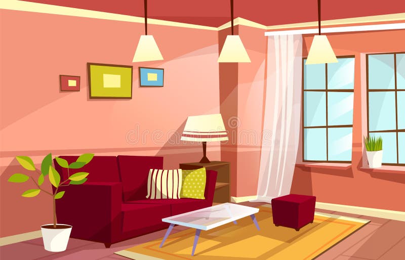 Interior del apartamento de la sala de estar de la historieta del vector