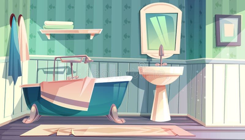 Interior del estilo del vintage de Provence del vector del cuarto de baño