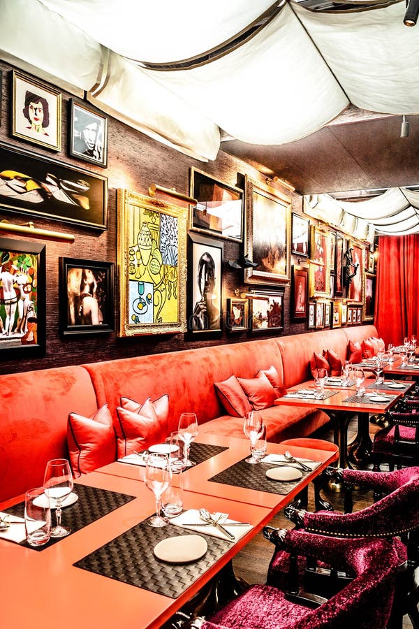 Interior Design of Beautiful Lounge Bar Restaurant with Table Seating