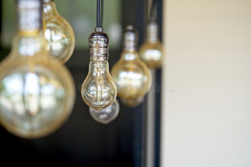 Interior design of lamp.Decorative antique style filament light bulbs hanging. Lighting lamp under the ceiling royalty free stock photos Interior design of lamp.Decorative antique style filament light bulbs hanging. Lighting lamp under the ceiling royalty free stock photos