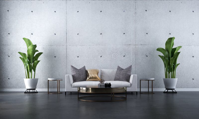 The Interior Design Concept Of Modern Minimal Living Room And Concrete  Texture Wall Background Stock Image - Image Of Pattern, House: 136091941