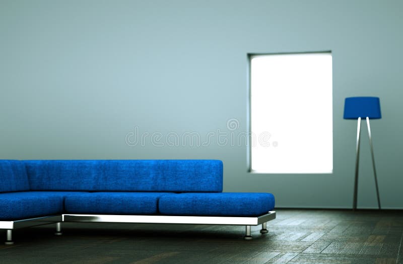 Interior Design Modern Bright Room with Blue Sofa Stock Illustration