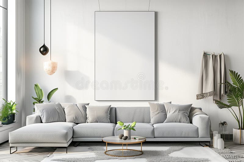 Interior Design with Modern Frame in a Living Room. Decorative Wall