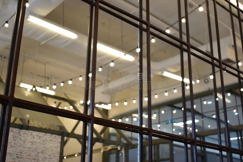 Interior Design of Modern Wall with Steel Bar and Mirror Reflection