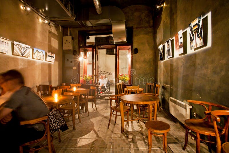 Interior design of old polish beer bar with wooden furniture royalty free stock photo Interior design of old polish beer bar with wooden furniture royalty free stock photo