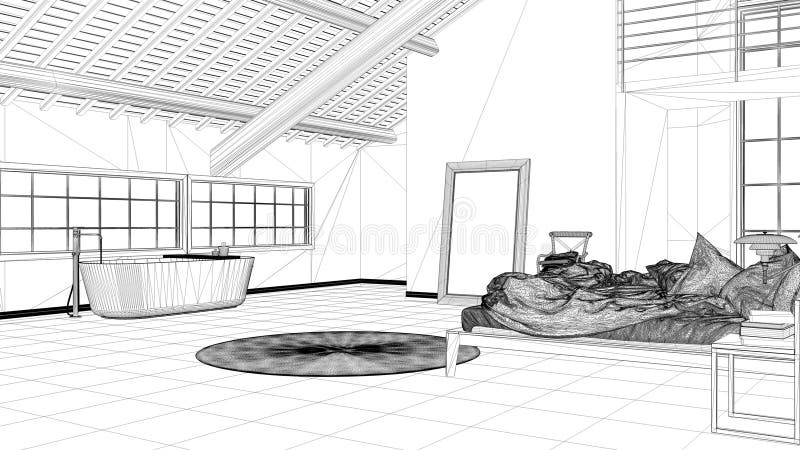 Interior Design Project Black And White Ink Sketch
