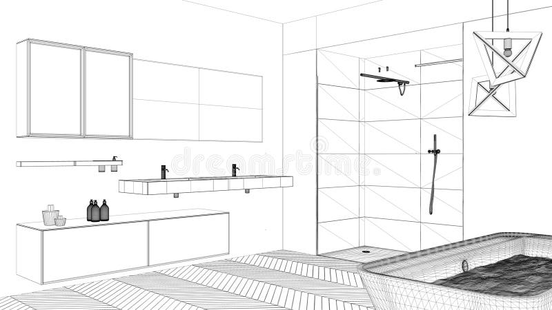 Interior Design Project, Black and White Ink Sketch, Architecture ...