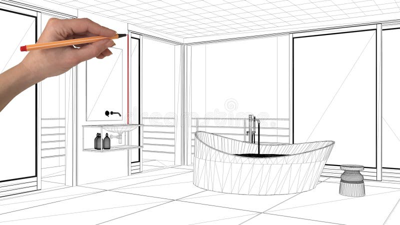 Bathroom graphic home interior black white sketch illustration vector::  tasmeemME.com