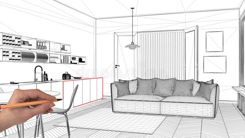 Interior Design Project Concept Hand Drawing Custom