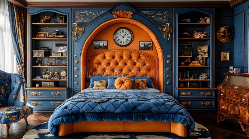 Interior design of Spacious modern Lounge area, Cozy Brown and Orange Sofa stock illustration