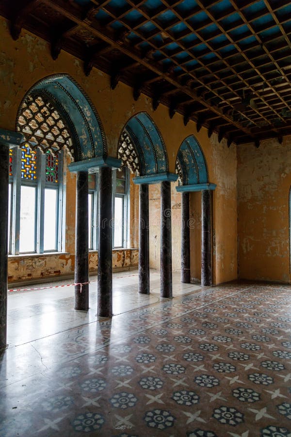 Interior details in Sheremetev castle palace in the village of Yurino on the bank of the Volga, combination of different architectural styles in one building. Different color styles stock images, royalty-free photos and pictures